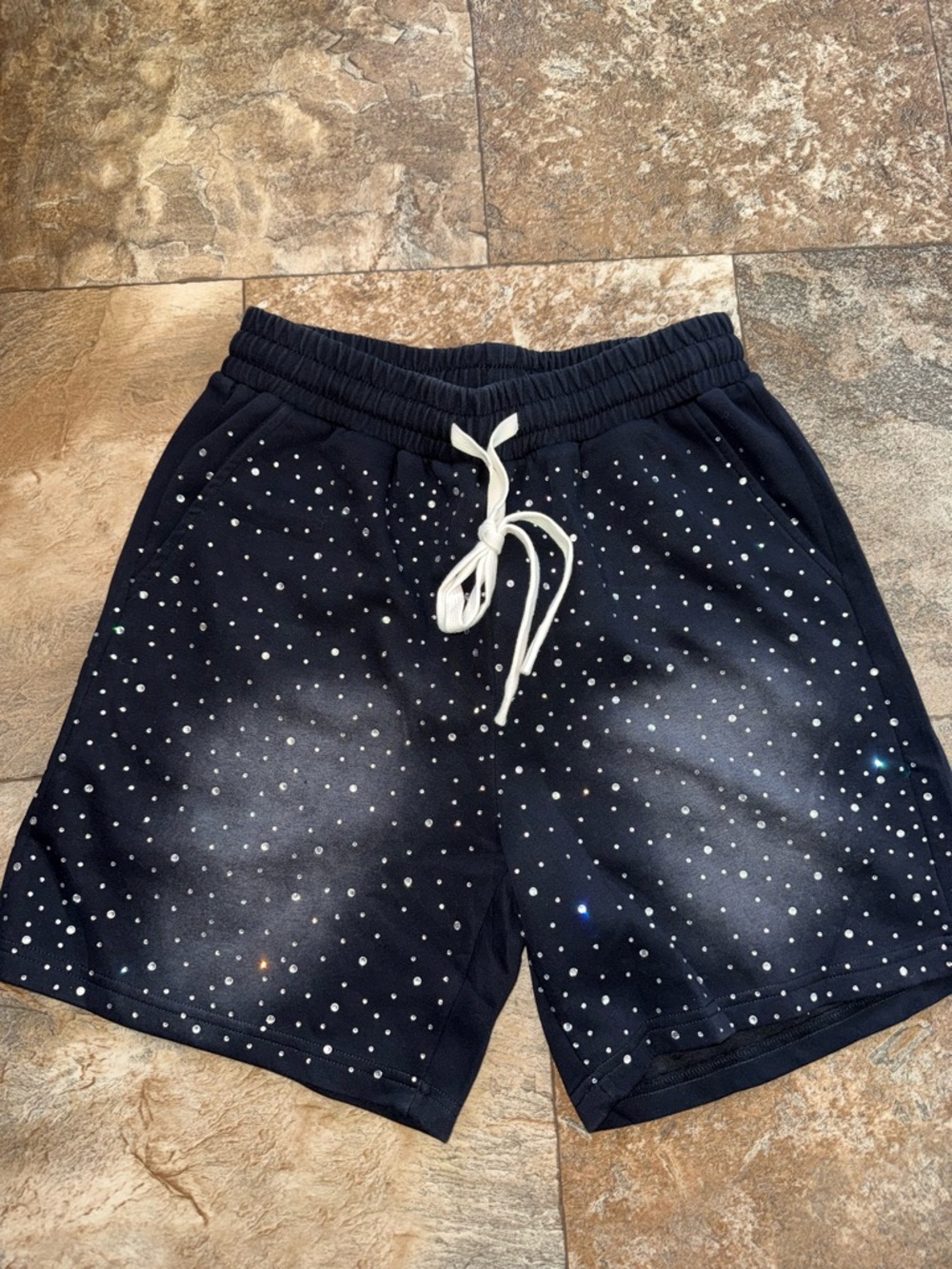 ROMWE Black Studded Drawstring Athletic Shorts
